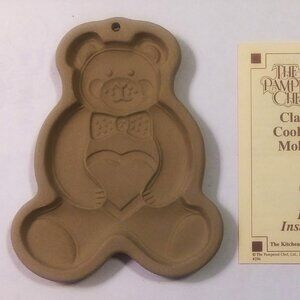 The Pampered Chef Stoneware Cookie Mold 1991 Teddy Bear & Instructions - NEW